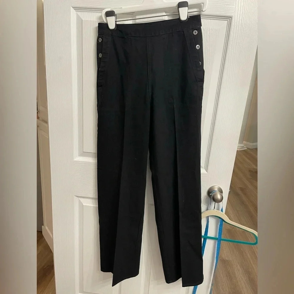 Black James Perse Size 28 Mid Rise Wide Leg Pants Business Causal Chino Button